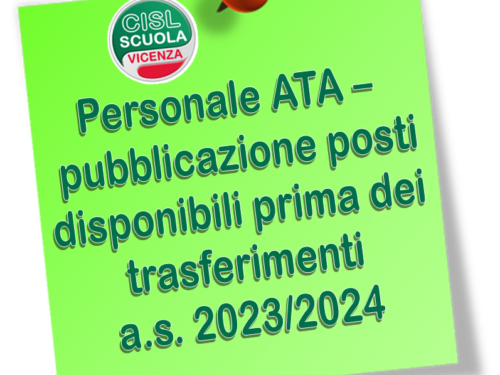Personale ATA – pubblicazione posti disponibili prima dei trasferimenti a.s. 2023/2024
