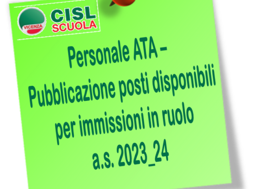 Personale ATA – Pubblicazione posti disponibili per immissioni in ruolo a.s. 2023_24